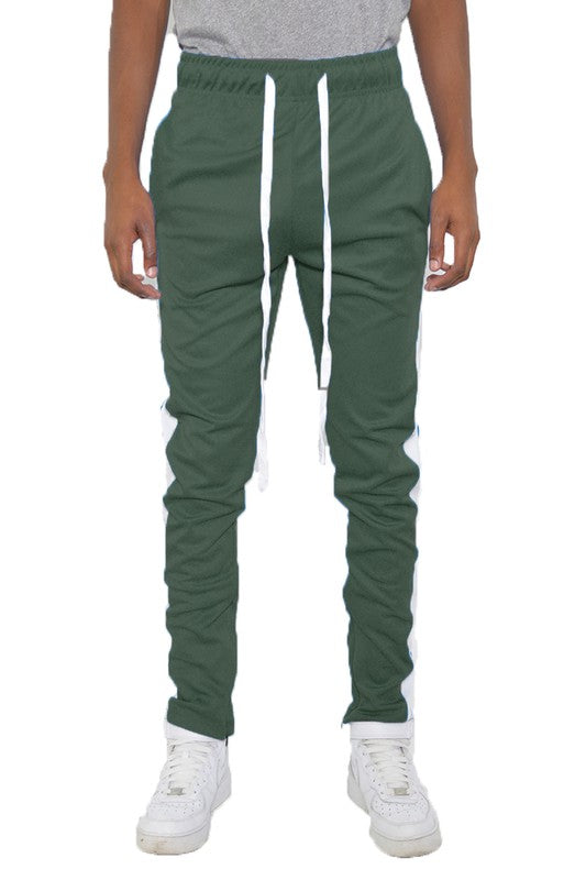 Men’s Olive Slim Fit Single Striped Track Pants - Pikemla