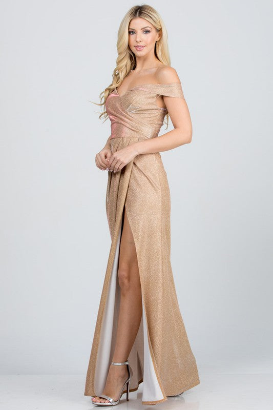 Off Shoulder Shimmering Gown - Pikemla