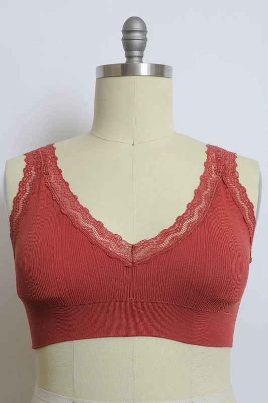 Lace Trim Padded Bralette -Plus Sized - Pikemla