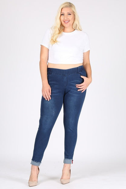 Plus Size High Waist Distressed Jeggings Pants - Pikemla