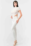 TEXTURED RUFFLED HEM KEYHOLE BACK ASYMMETRICAL CROPPED TOP