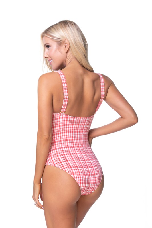 TEEXTURED PLAID CUTOUT ONE PIECE SWIMSUIT - Pikemla