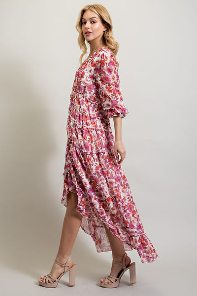 BOHEMIAN FLORAL HIGH AND LOW MAXI DRESS - Pikemla