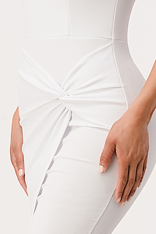Off Shoulder Front Twist Bodycon Dress - Pikemla