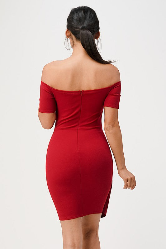 Off Shoulder Front Twist Bodycon Dress - Pikemla