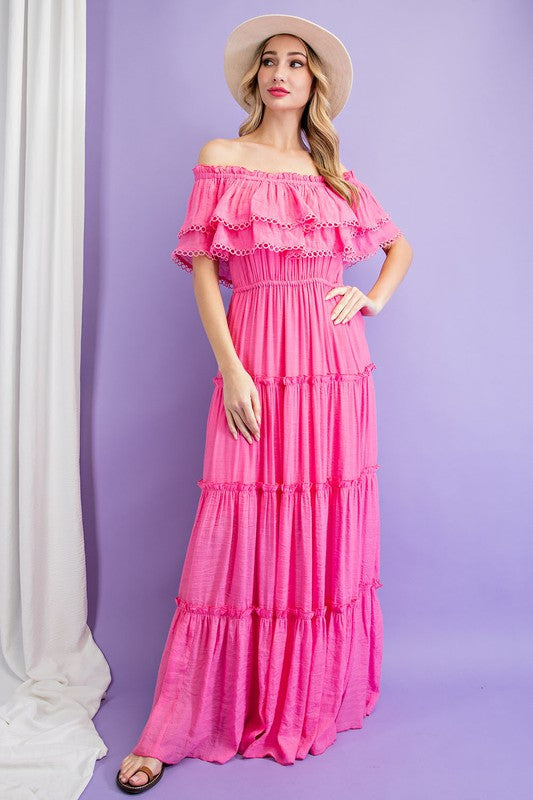 Off the Shoulder Ruffle Maxi Dress - Pikemla