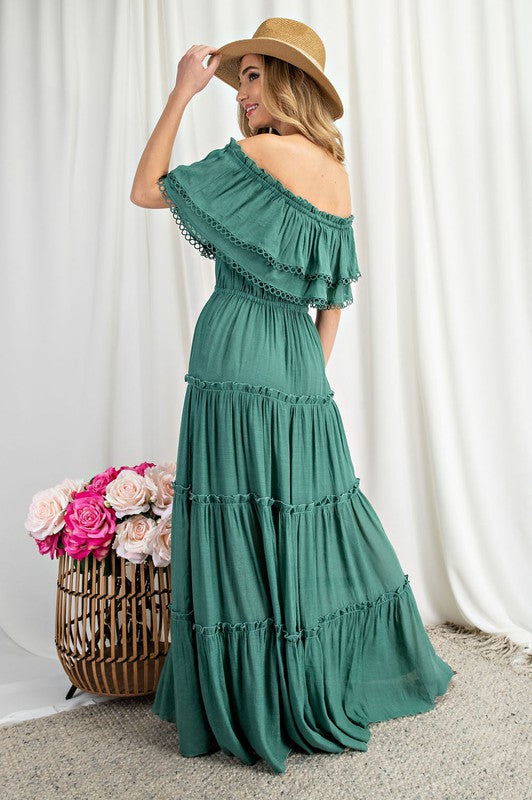 Off the Shoulder Ruffle Maxi Dress - Pikemla