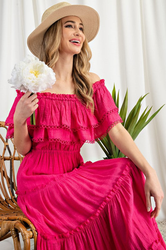 Off the Shoulder Ruffle Maxi Dress - Pikemla