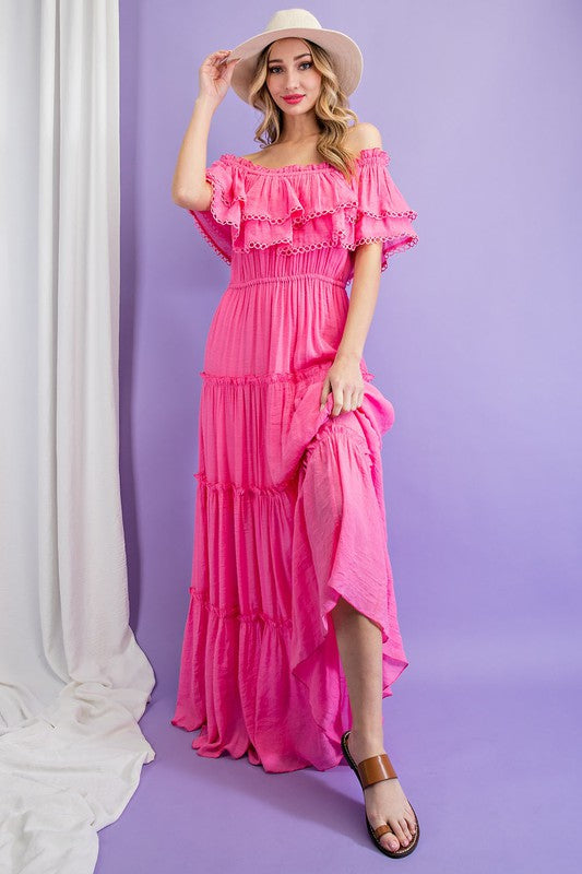 Off the Shoulder Ruffle Maxi Dress - Pikemla