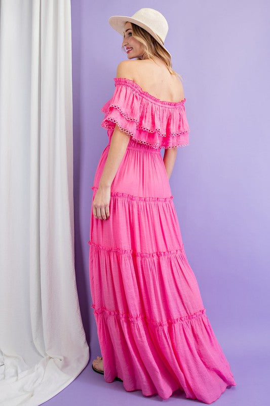 Off the Shoulder Ruffle Maxi Dress - Pikemla