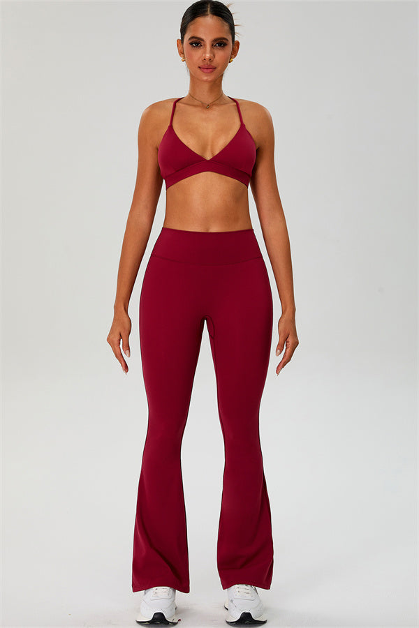 The Ember Sports Bra Crop Top Flared Leggings 3-Piece Set