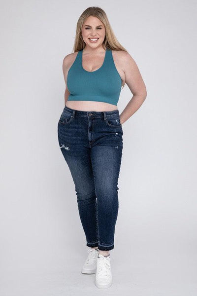 Ribbed Cropped Racerback Tank Top -Plus Sized - Pikemla