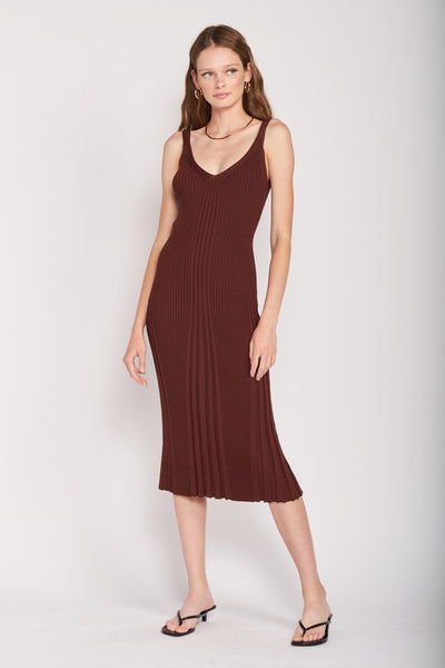 V NECK RIBBED MIDI DRESS WITH OPEN BACK - Pikemla