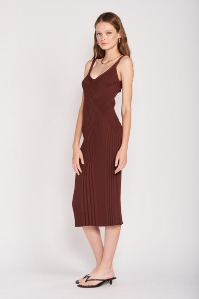 V NECK RIBBED MIDI DRESS WITH OPEN BACK - Pikemla