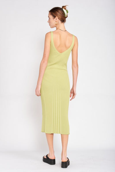 V NECK RIBBED MIDI DRESS WITH OPEN BACK - Pikemla