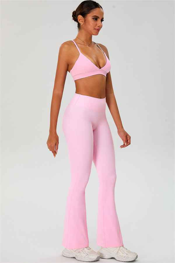 The Ember Sports Bra Crop Top Flared Leggings 3-Piece Set