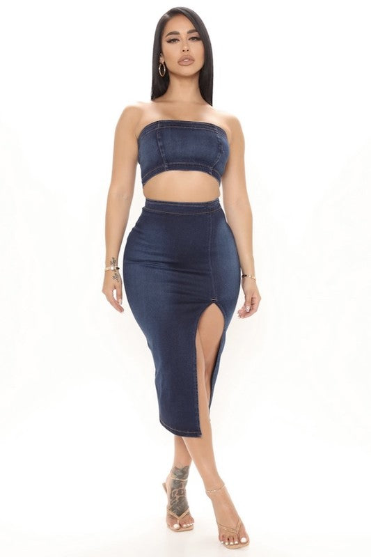 Miami Skirt Set in Dark Denim - Pikemla