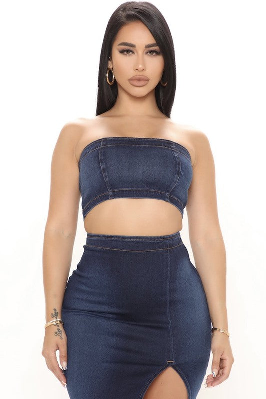 Miami Skirt Set in Dark Denim - Pikemla
