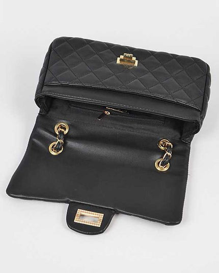 Quilted Turn Lock Convertible Shoulder Bag - Pikemla