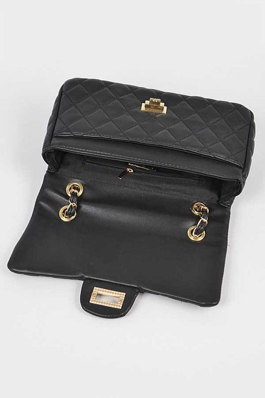 Quilted Turn Lock Convertible Shoulder Bag - Pikemla