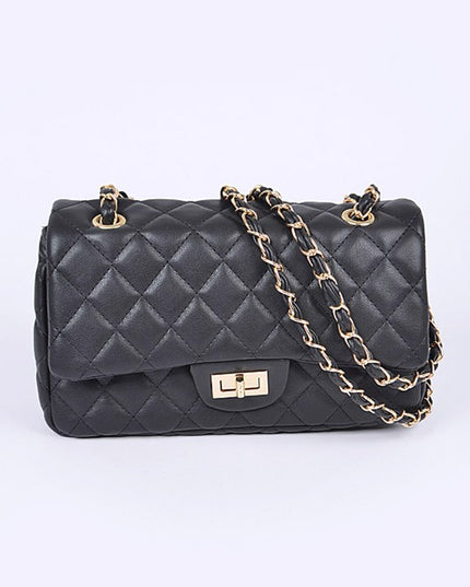 Quilted Turn Lock Convertible Shoulder Bag - Pikemla