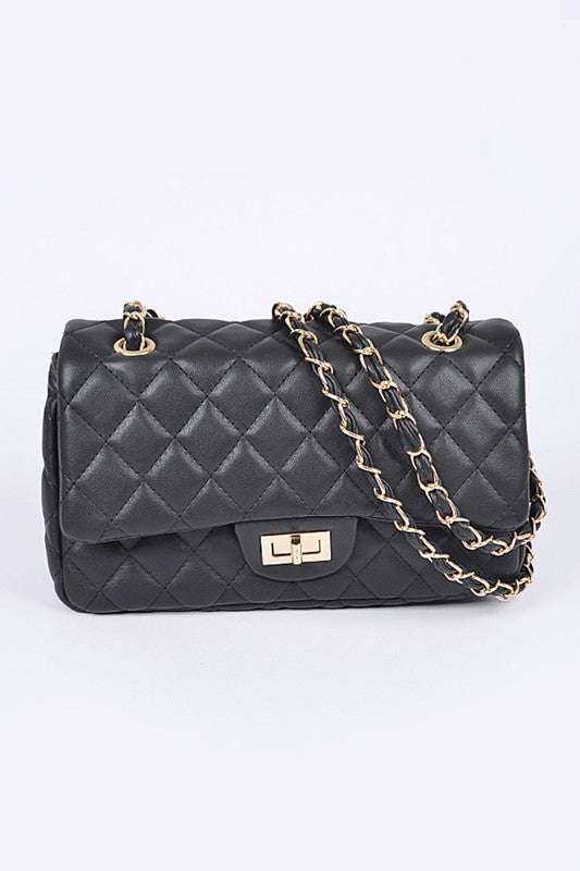 Quilted Turn Lock Convertible Shoulder Bag - Pikemla