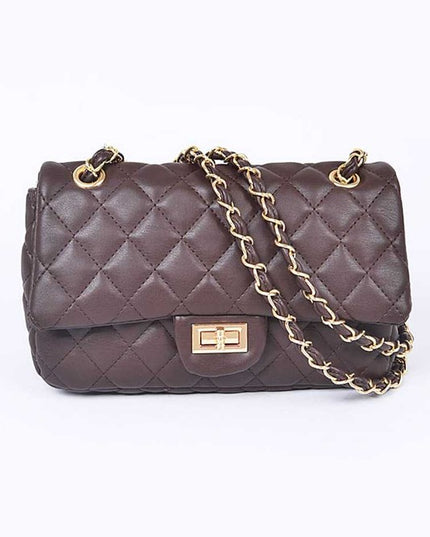 Quilted Turn Lock Convertible Shoulder Bag - Pikemla