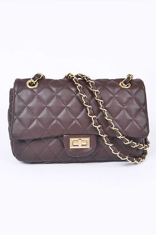 Quilted Turn Lock Convertible Shoulder Bag - Pikemla