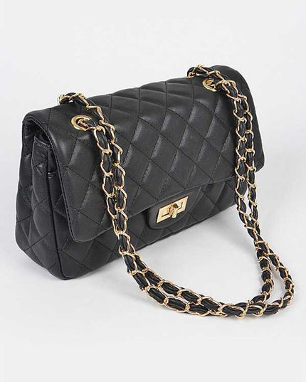 Quilted Turn Lock Convertible Shoulder Bag - Pikemla