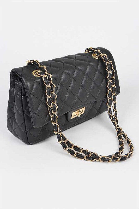 Quilted Turn Lock Convertible Shoulder Bag - Pikemla