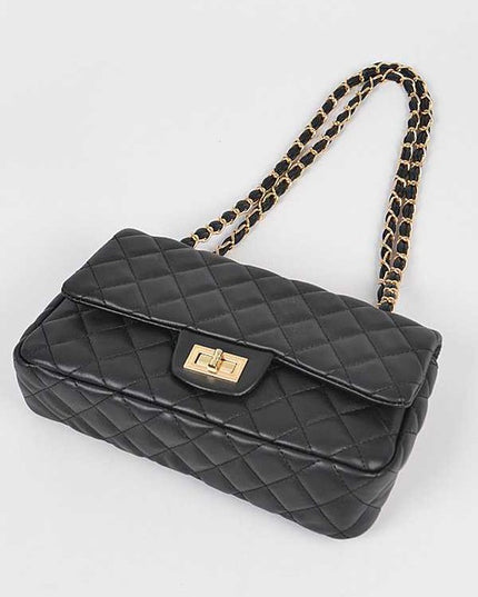 Quilted Turn Lock Convertible Shoulder Bag - Pikemla