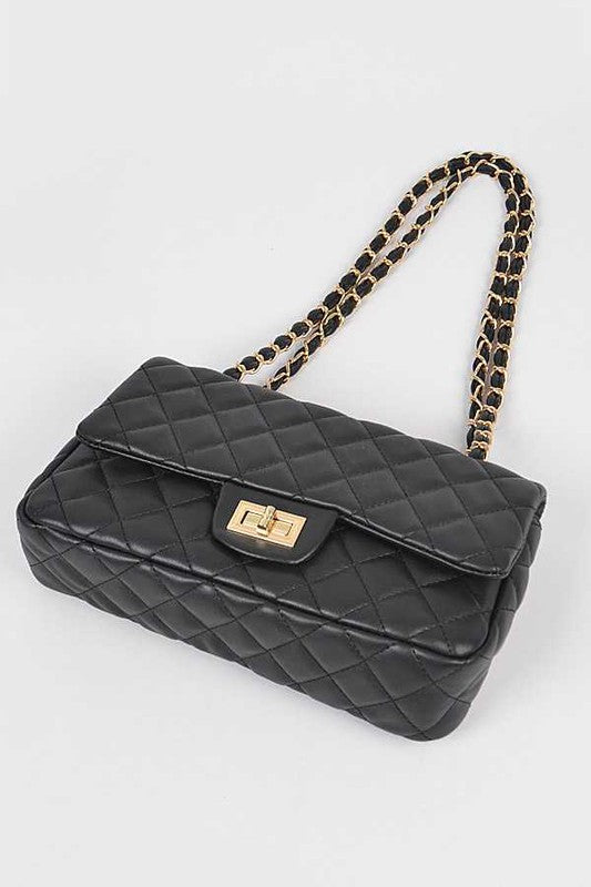 Quilted Turn Lock Convertible Shoulder Bag - Pikemla