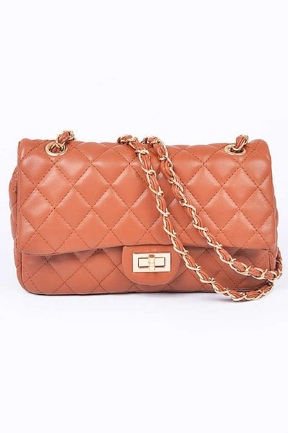 Quilted Turn Lock Convertible Shoulder Bag - Pikemla