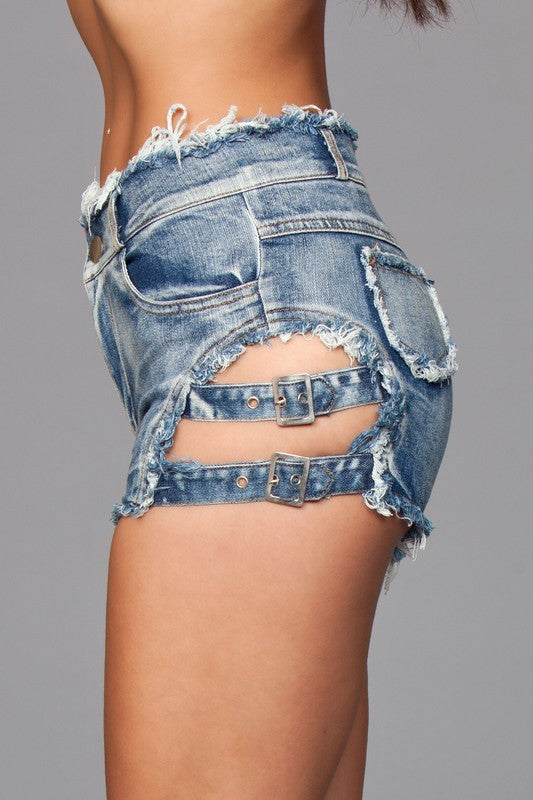 Buckled Down Denim Shorts - Pikemla