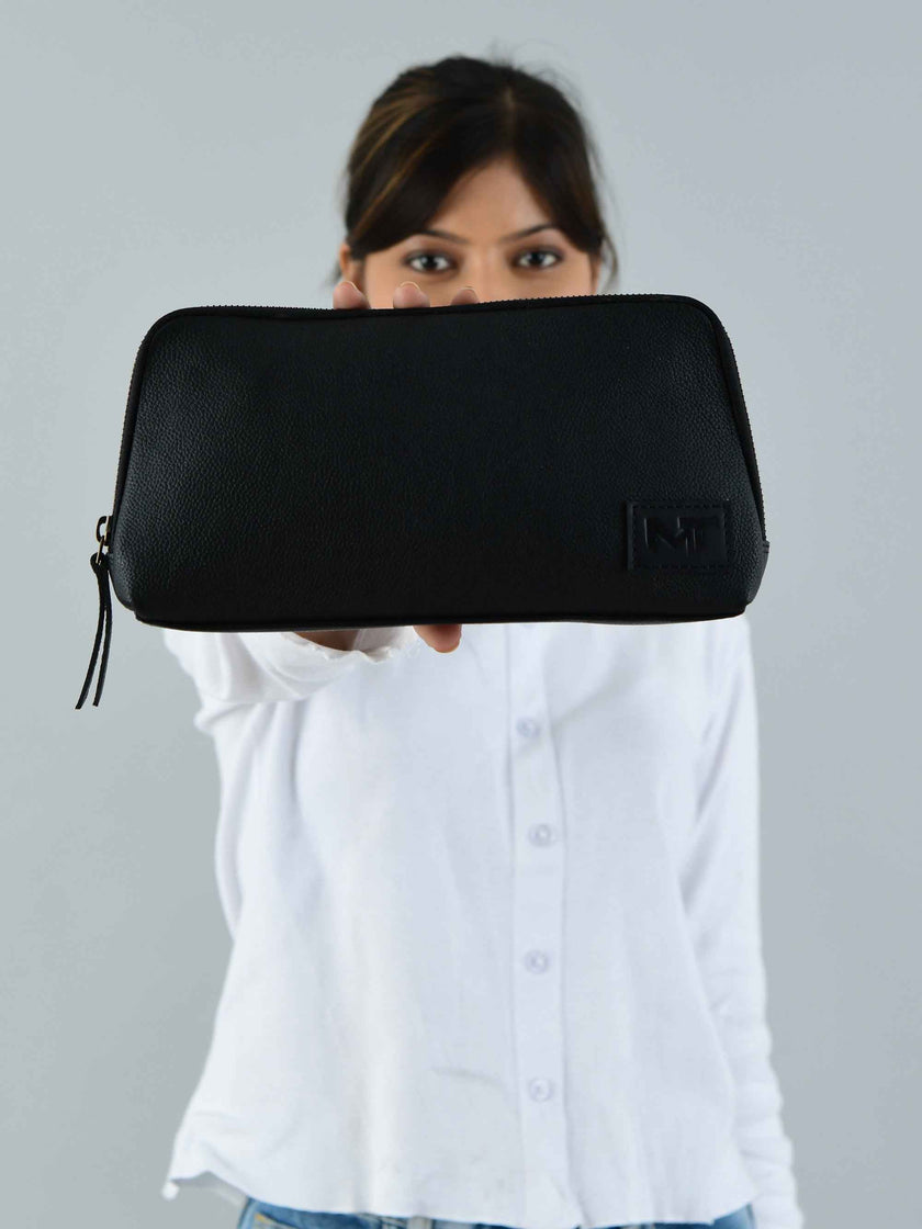 Classic Black Leather Clutch