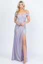 Off the shoulder glittery jacquard gathered gown