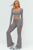 The Lushness Long Sleeve Crop Top Flared Leggings 2-Piece Set