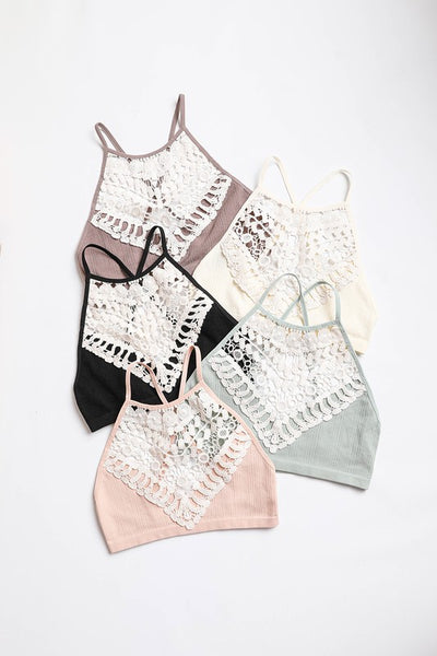 Crochet Lace High Neck Bralette - Pikemla