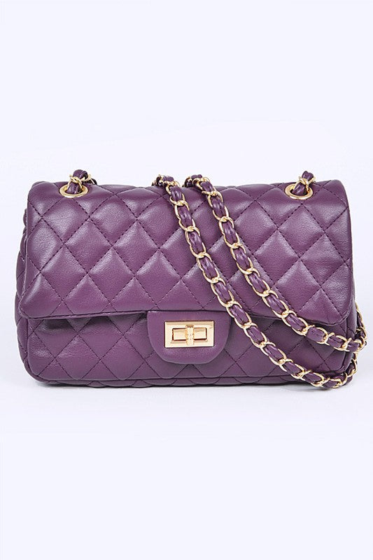 Quilted Turn Lock Convertible Shoulder Bag - Pikemla