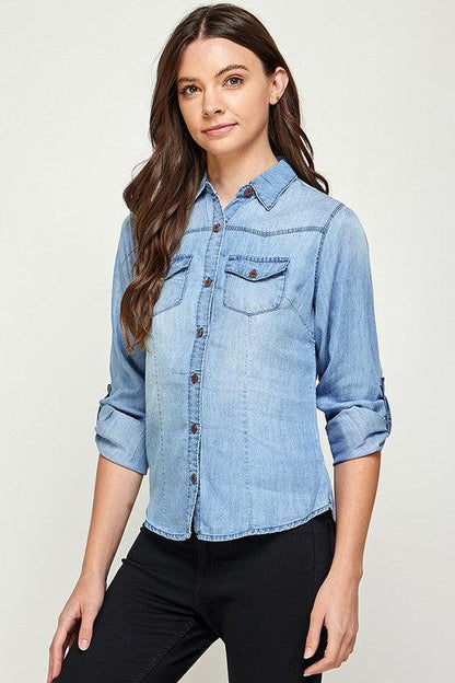 TENCEL TOP DENIM BLOUSE - Pikemla