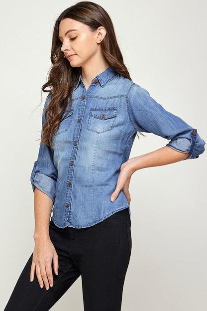 TENCEL TOP DENIM BLOUSE - Pikemla