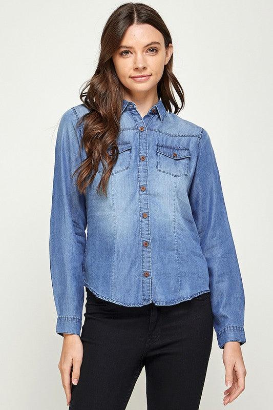 TENCEL TOP DENIM BLOUSE - Pikemla