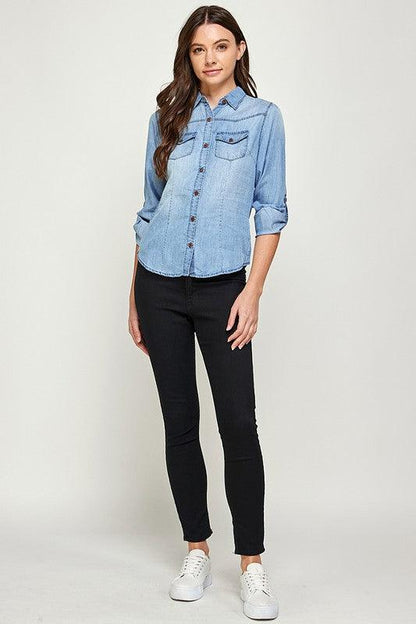 TENCEL TOP DENIM BLOUSE - Pikemla