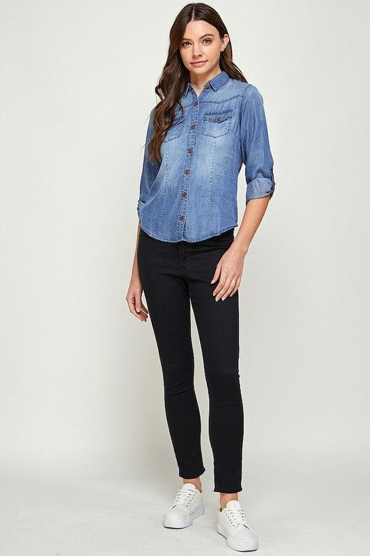 TENCEL TOP DENIM BLOUSE - Pikemla