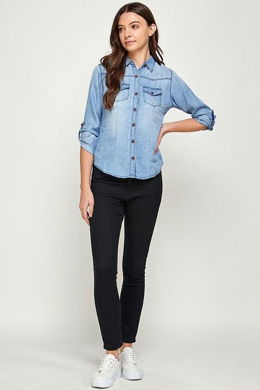 TENCEL TOP DENIM BLOUSE - Pikemla