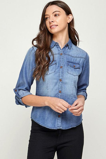 TENCEL TOP DENIM BLOUSE - Pikemla