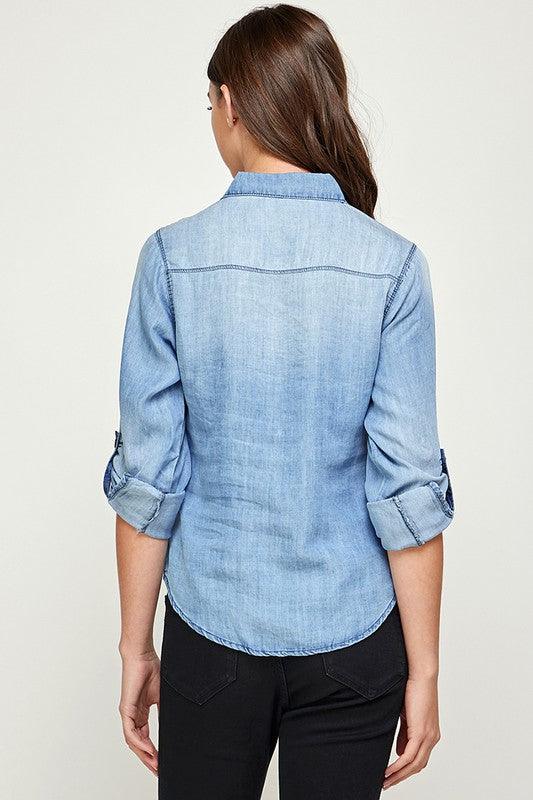 TENCEL TOP DENIM BLOUSE - Pikemla