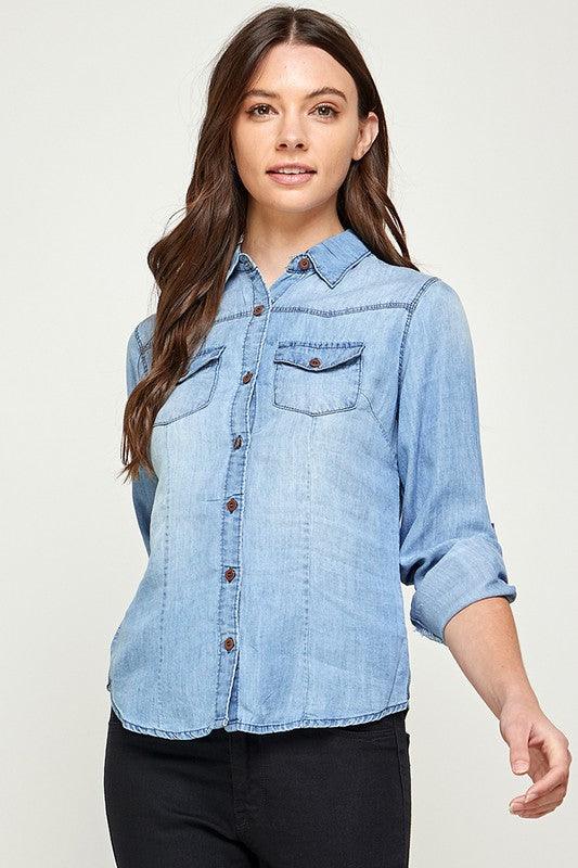 TENCEL TOP DENIM BLOUSE - Pikemla