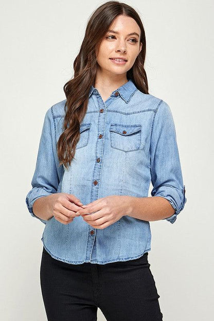 TENCEL TOP DENIM BLOUSE - Pikemla