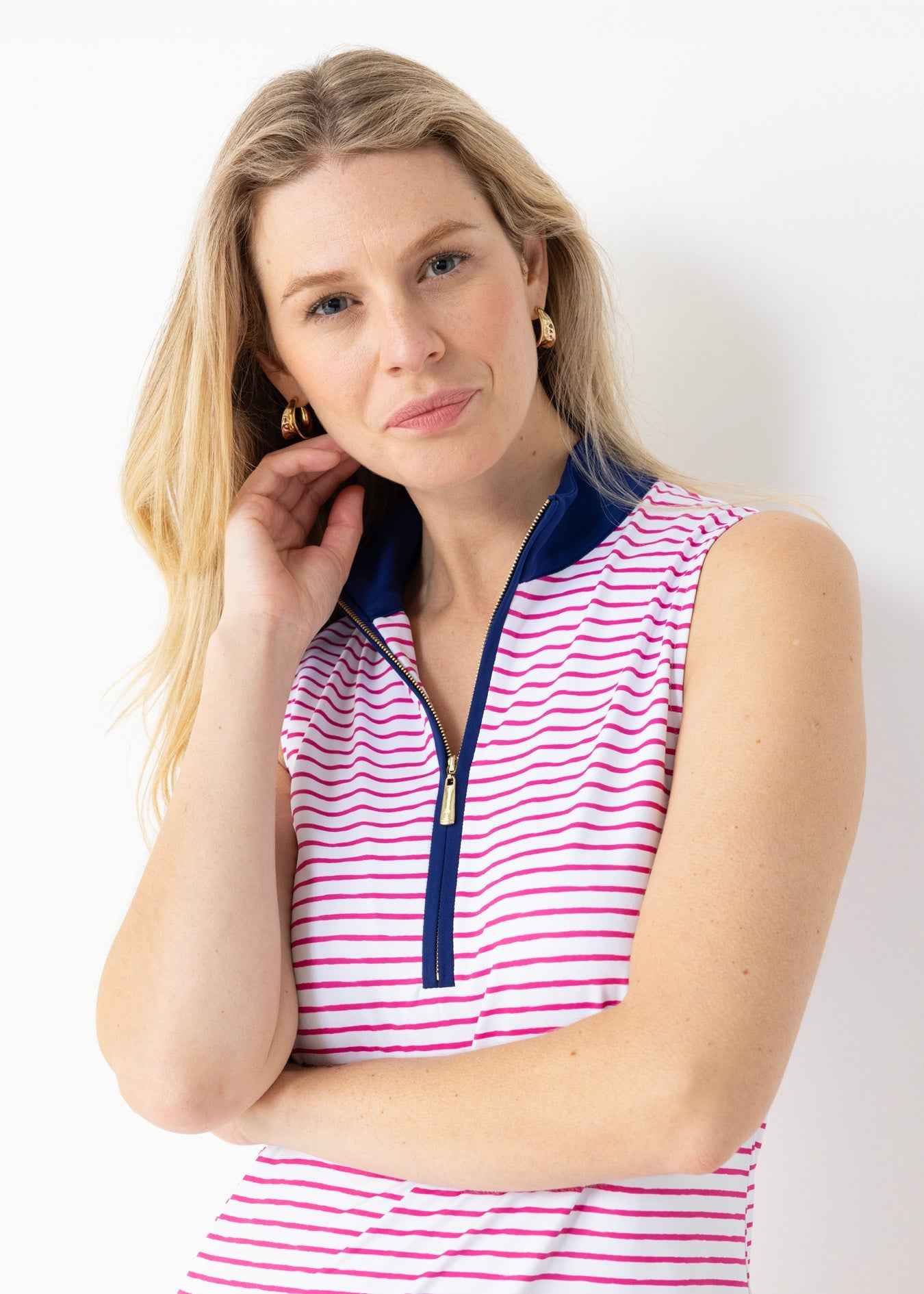 Pink Watercolor Stripe 1/4 Zip Sleeveless Sport Dress